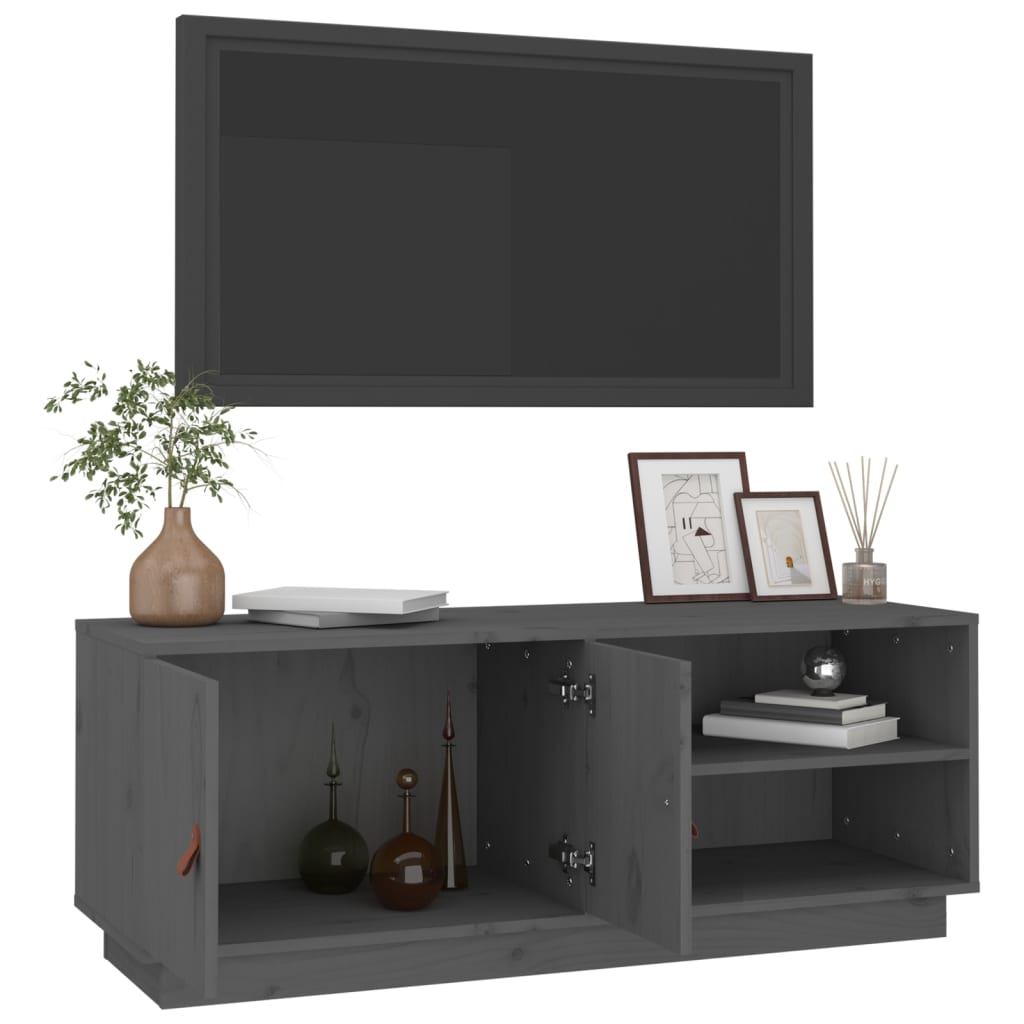 vidaXL Comodă TV, gri, 105x34x40 cm, lemn masiv de pin vidaXL Comodă TV, gri, 105x34x40 cm, lemn masiv de pin