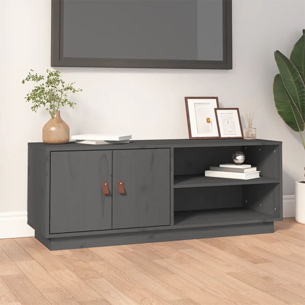 vidaXL Comodă TV, gri, 105x34x40 cm, lemn masiv de pin vidaXL Comodă TV, gri, 105x34x40 cm, lemn masiv de pin