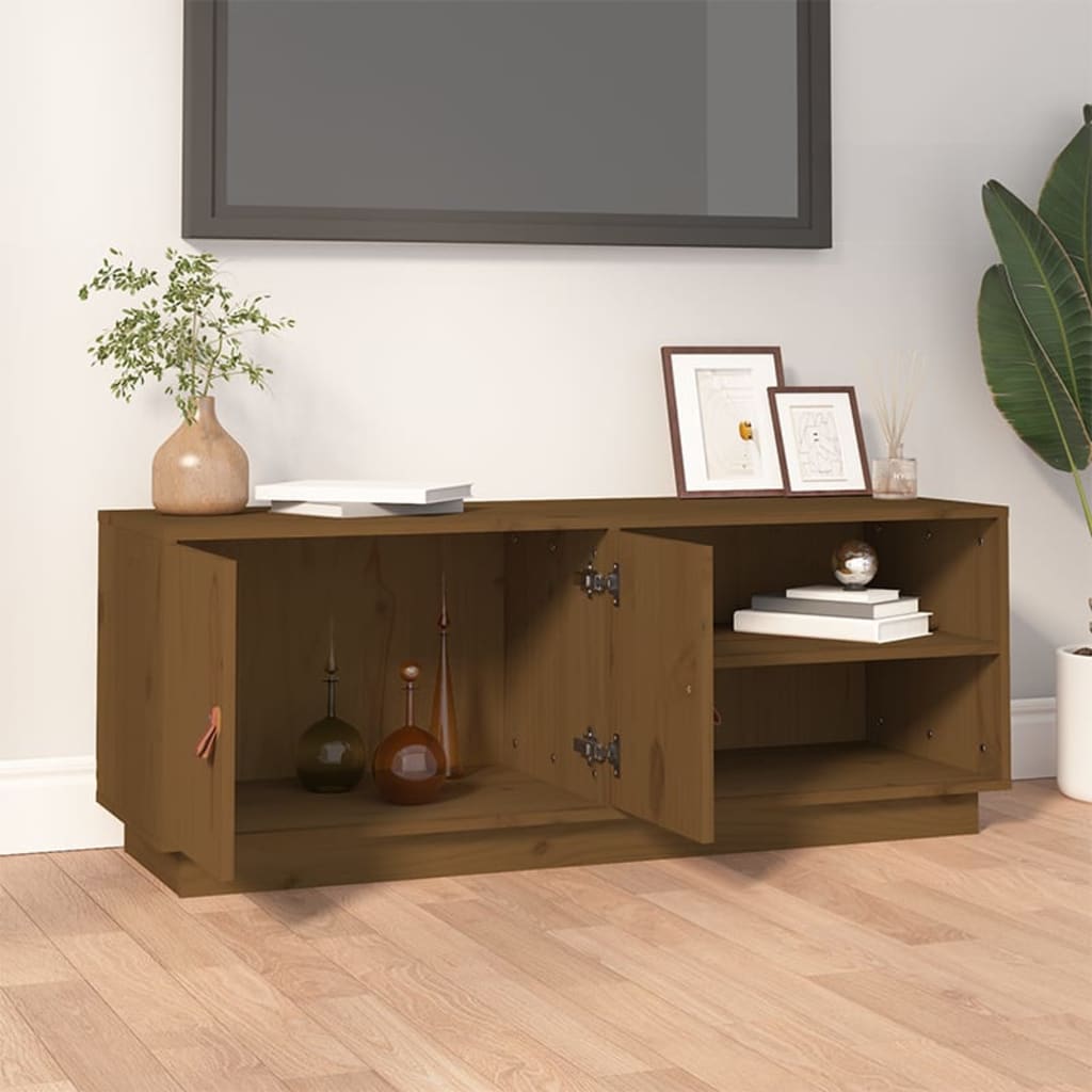 vidaXL Comodă TV, maro miere, 105x34x40 cm, lemn masiv de pin vidaXL Comodă TV, maro miere, 105x34x40 cm, lemn masiv de pin