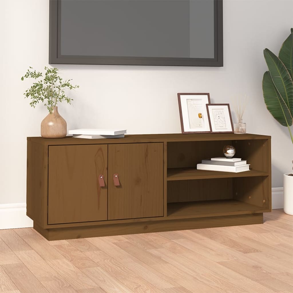 vidaXL Comodă TV, maro miere, 105x34x40 cm, lemn masiv de pin vidaXL Comodă TV, maro miere, 105x34x40 cm, lemn masiv de pin