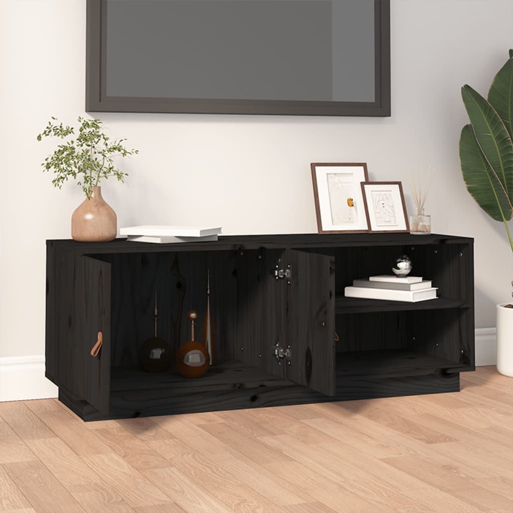 vidaXL Comodă TV, negru, 105x34x40 cm, lemn masiv de pin
