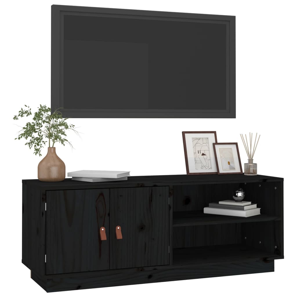 vidaXL Comodă TV, negru, 105x34x40 cm, lemn masiv de pin