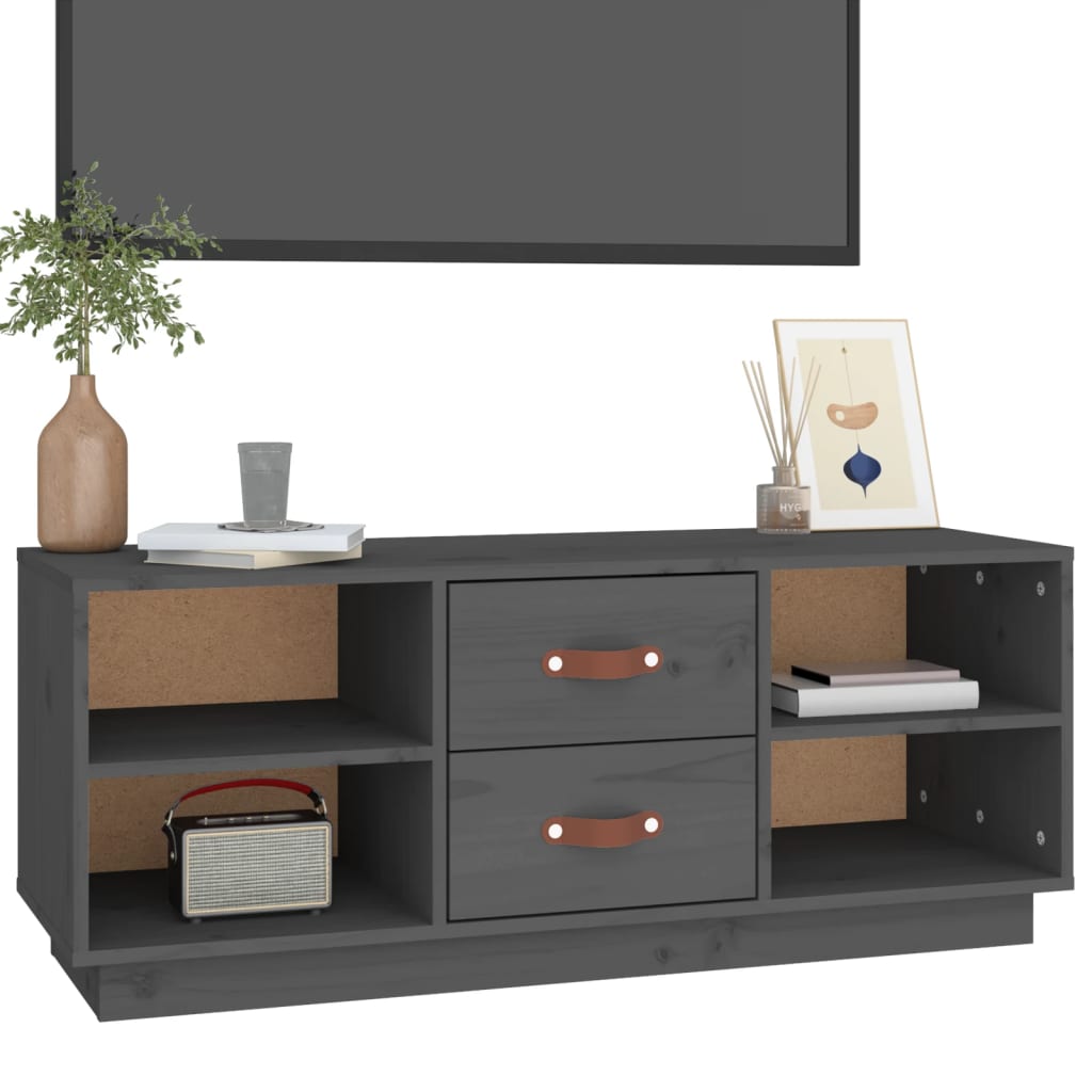 vidaXL Comodă TV, gri, 100x34x40 cm, lemn masiv de pin vidaXL Comodă TV, gri, 100x34x40 cm, lemn masiv de pin
