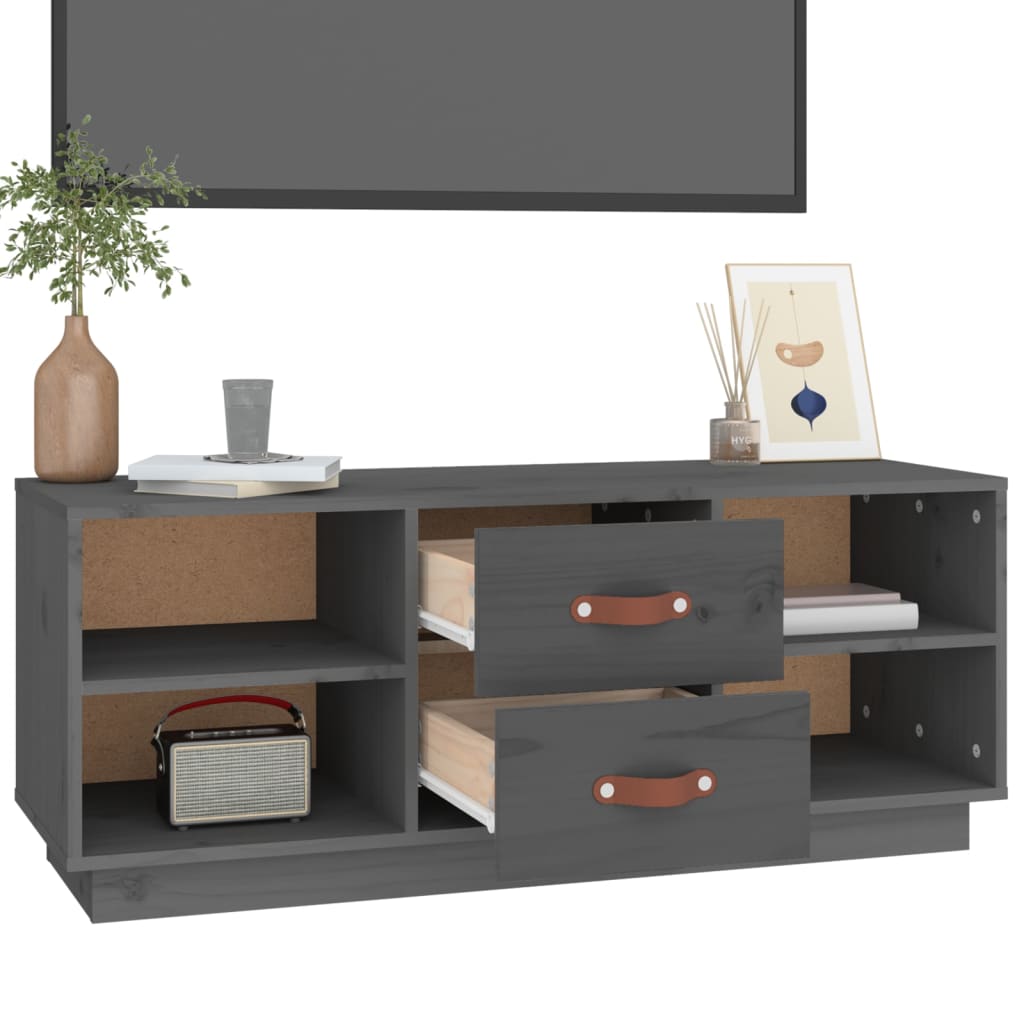 vidaXL Comodă TV, gri, 100x34x40 cm, lemn masiv de pin vidaXL Comodă TV, gri, 100x34x40 cm, lemn masiv de pin