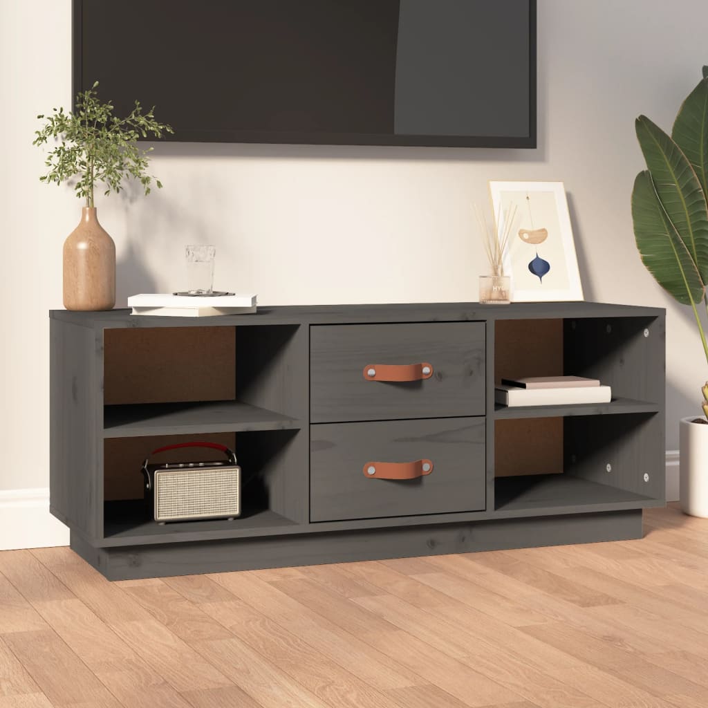 vidaXL Comodă TV, gri, 100x34x40 cm, lemn masiv de pin vidaXL Comodă TV, gri, 100x34x40 cm, lemn masiv de pin