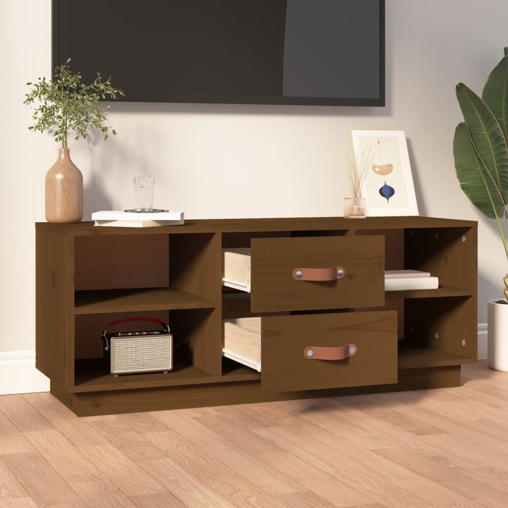 vidaXL Comodă TV, maro miere, 100x34x40 cm, lemn masiv de pin vidaXL Comodă TV, maro miere, 100x34x40 cm, lemn masiv de pin