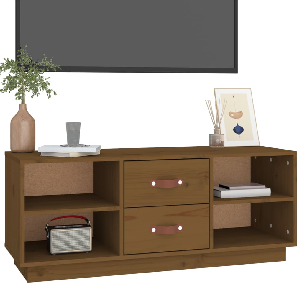 vidaXL Comodă TV, maro miere, 100x34x40 cm, lemn masiv de pin vidaXL Comodă TV, maro miere, 100x34x40 cm, lemn masiv de pin