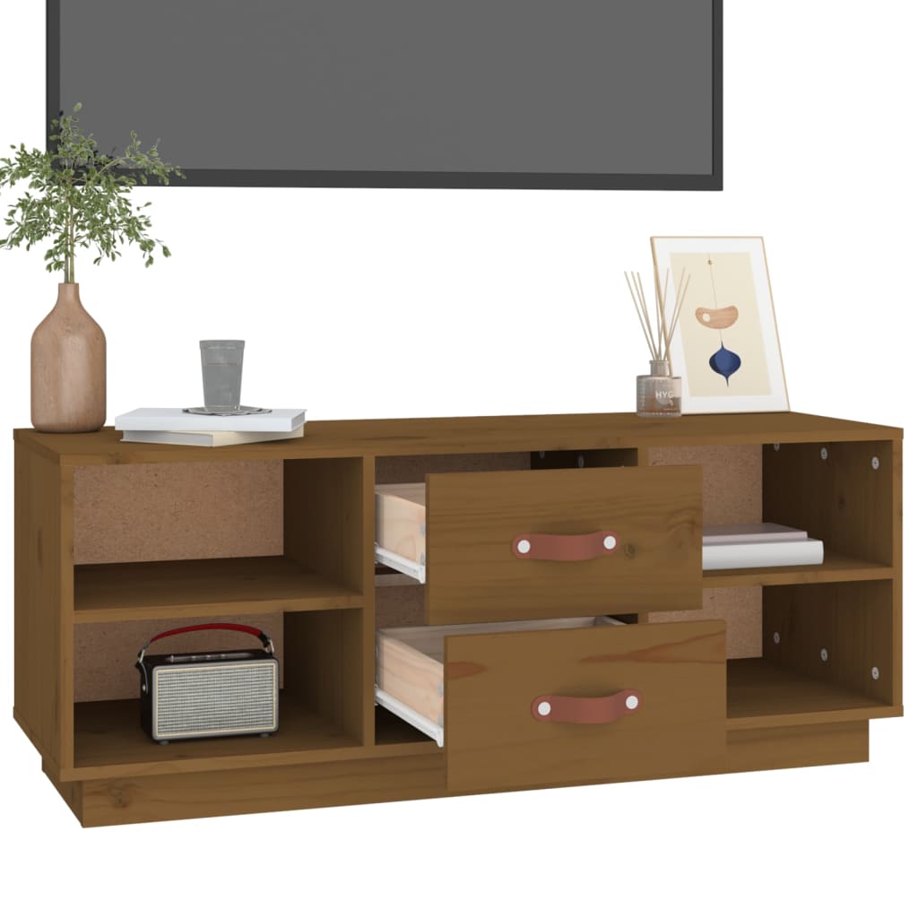 vidaXL Comodă TV, maro miere, 100x34x40 cm, lemn masiv de pin vidaXL Comodă TV, maro miere, 100x34x40 cm, lemn masiv de pin