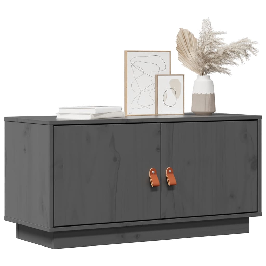 vidaXL Comodă TV, gri, 80x34x40 cm, lemn masiv de pin vidaXL Comodă TV, gri, 80x34x40 cm, lemn masiv de pin