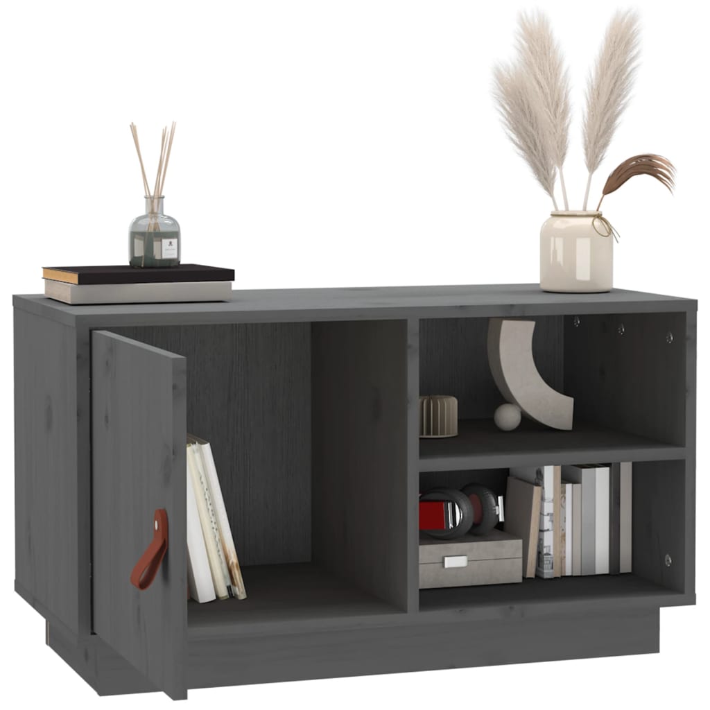 vidaXL Comodă TV, gri, 70x34x40 cm, lemn masiv de pin vidaXL Comodă TV, gri, 70x34x40 cm, lemn masiv de pin