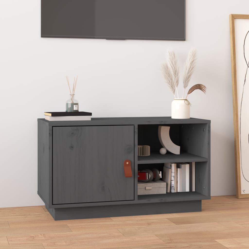 vidaXL Comodă TV, gri, 70x34x40 cm, lemn masiv de pin vidaXL Comodă TV, gri, 70x34x40 cm, lemn masiv de pin