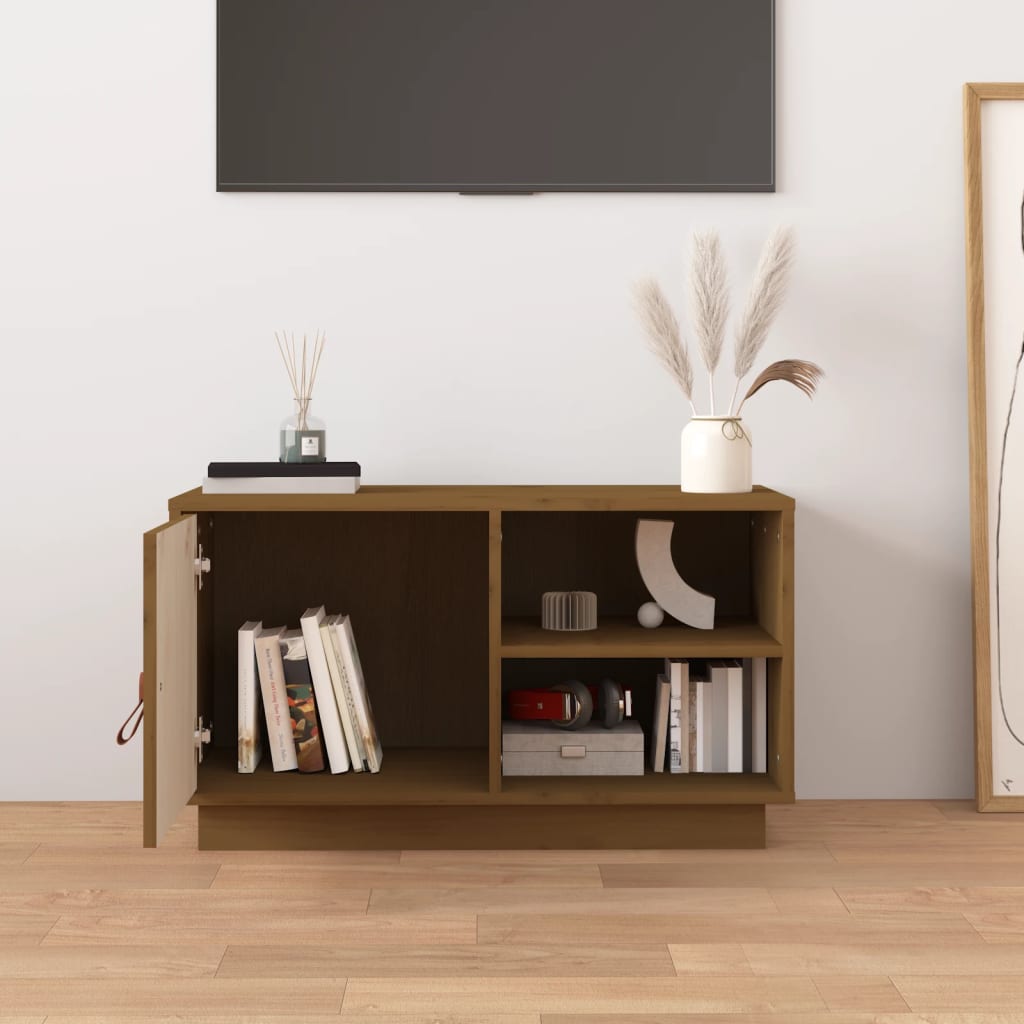 vidaXL Comodă TV, maro miere, 70x34x40 cm, lemn masiv de pin vidaXL Comodă TV, maro miere, 70x34x40 cm, lemn masiv de pin