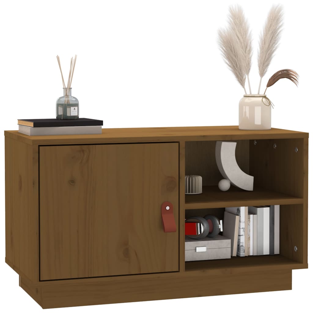 vidaXL Comodă TV, maro miere, 70x34x40 cm, lemn masiv de pin vidaXL Comodă TV, maro miere, 70x34x40 cm, lemn masiv de pin