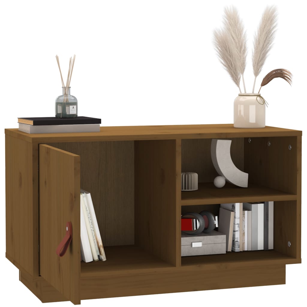 vidaXL Comodă TV, maro miere, 70x34x40 cm, lemn masiv de pin vidaXL Comodă TV, maro miere, 70x34x40 cm, lemn masiv de pin