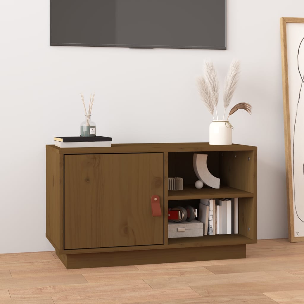 vidaXL Comodă TV, maro miere, 70x34x40 cm, lemn masiv de pin vidaXL Comodă TV, maro miere, 70x34x40 cm, lemn masiv de pin