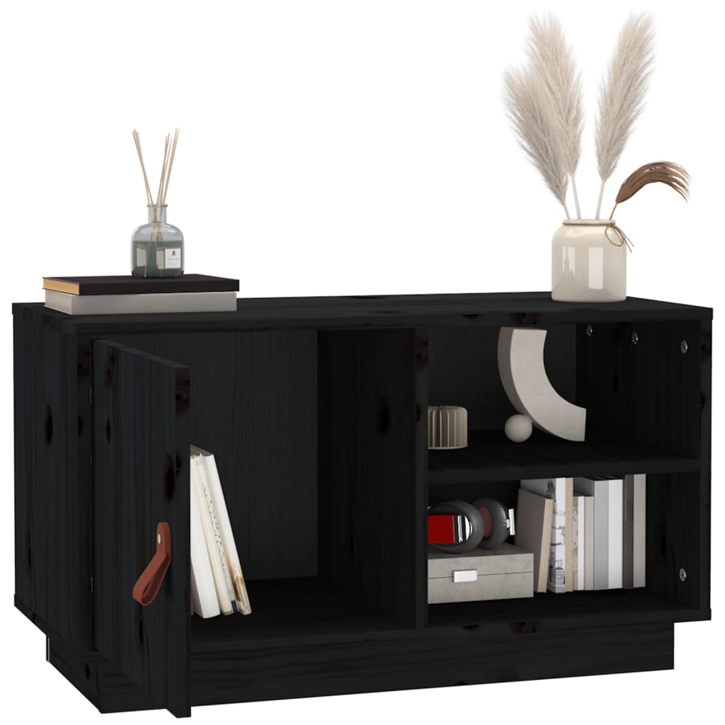 vidaXL Comodă TV, negru, 70x34x40 cm, lemn masiv de pin