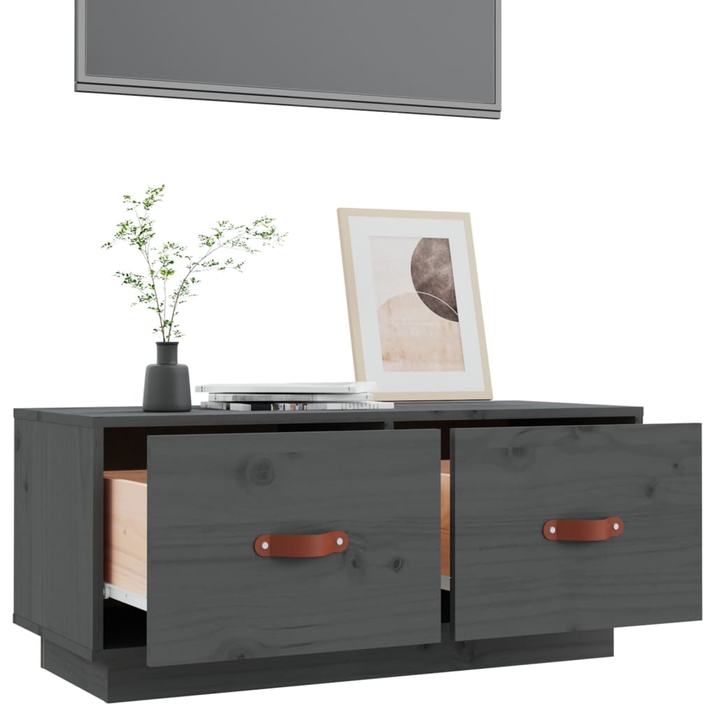 vidaXL Comodă TV, gri, 80x34x35 cm, lemn masiv de pin vidaXL Comodă TV, gri, 80x34x35 cm, lemn masiv de pin
