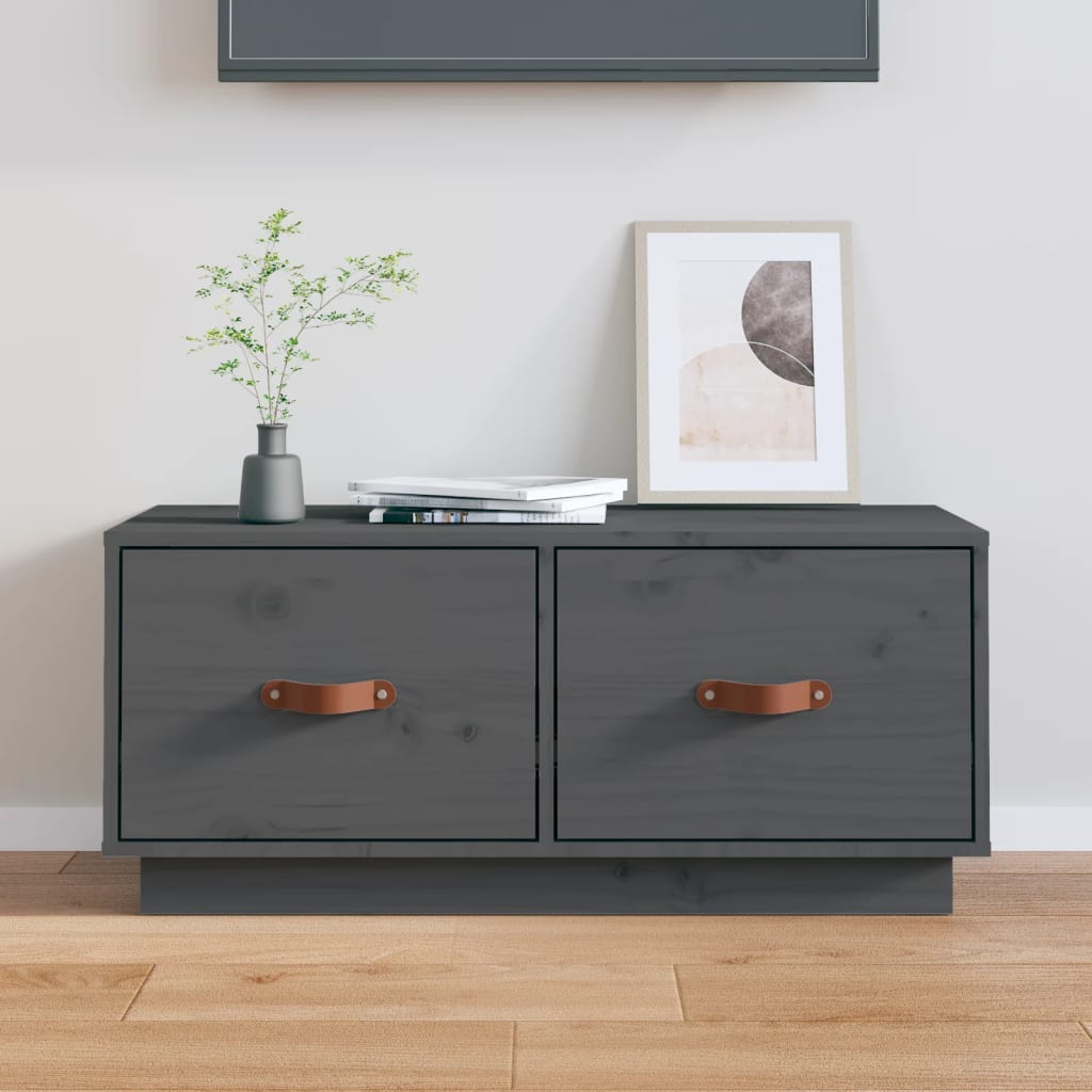 vidaXL Comodă TV, gri, 80x34x35 cm, lemn masiv de pin vidaXL Comodă TV, gri, 80x34x35 cm, lemn masiv de pin