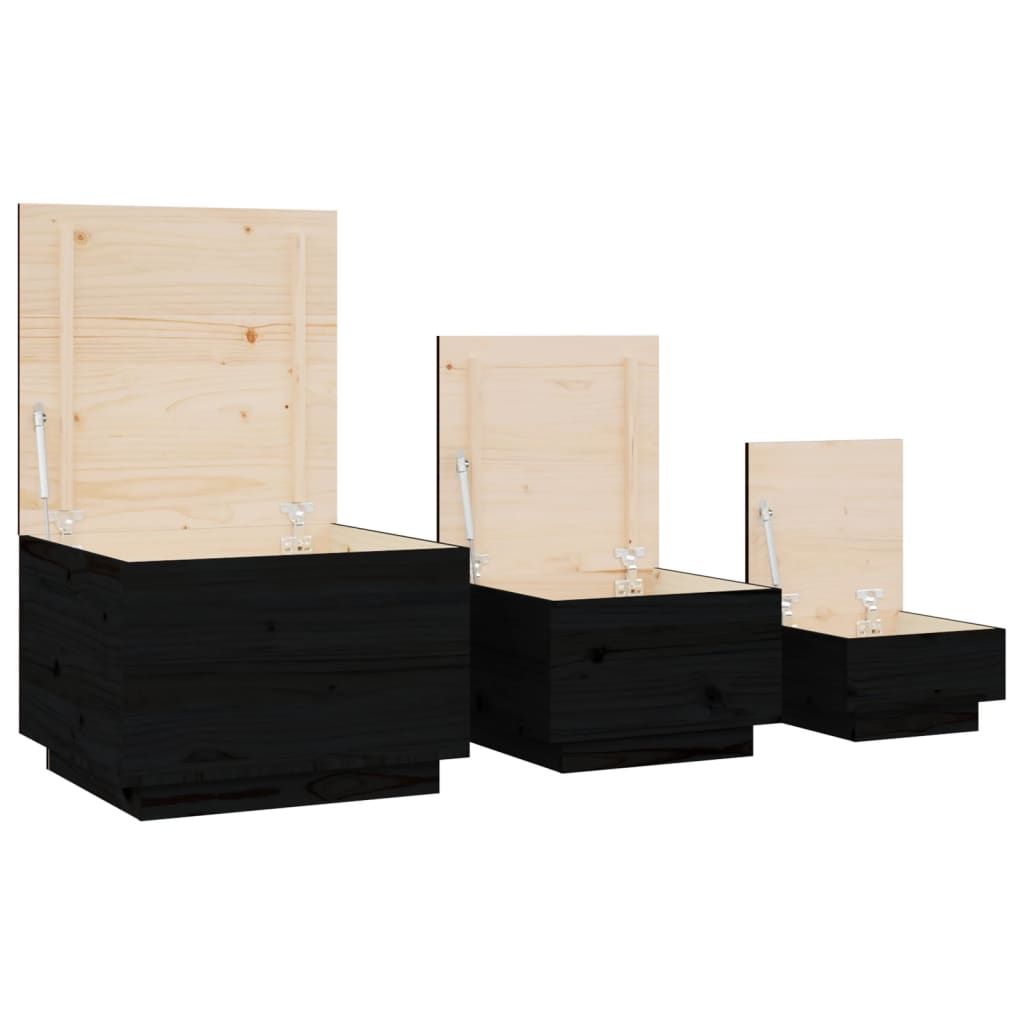 vidaXL Cutii de depozitare cu capace 3 buc. negru lemn masiv de pin vidaXL Cutii de depozitare cu capace 3 buc. negru lemn masiv de pin