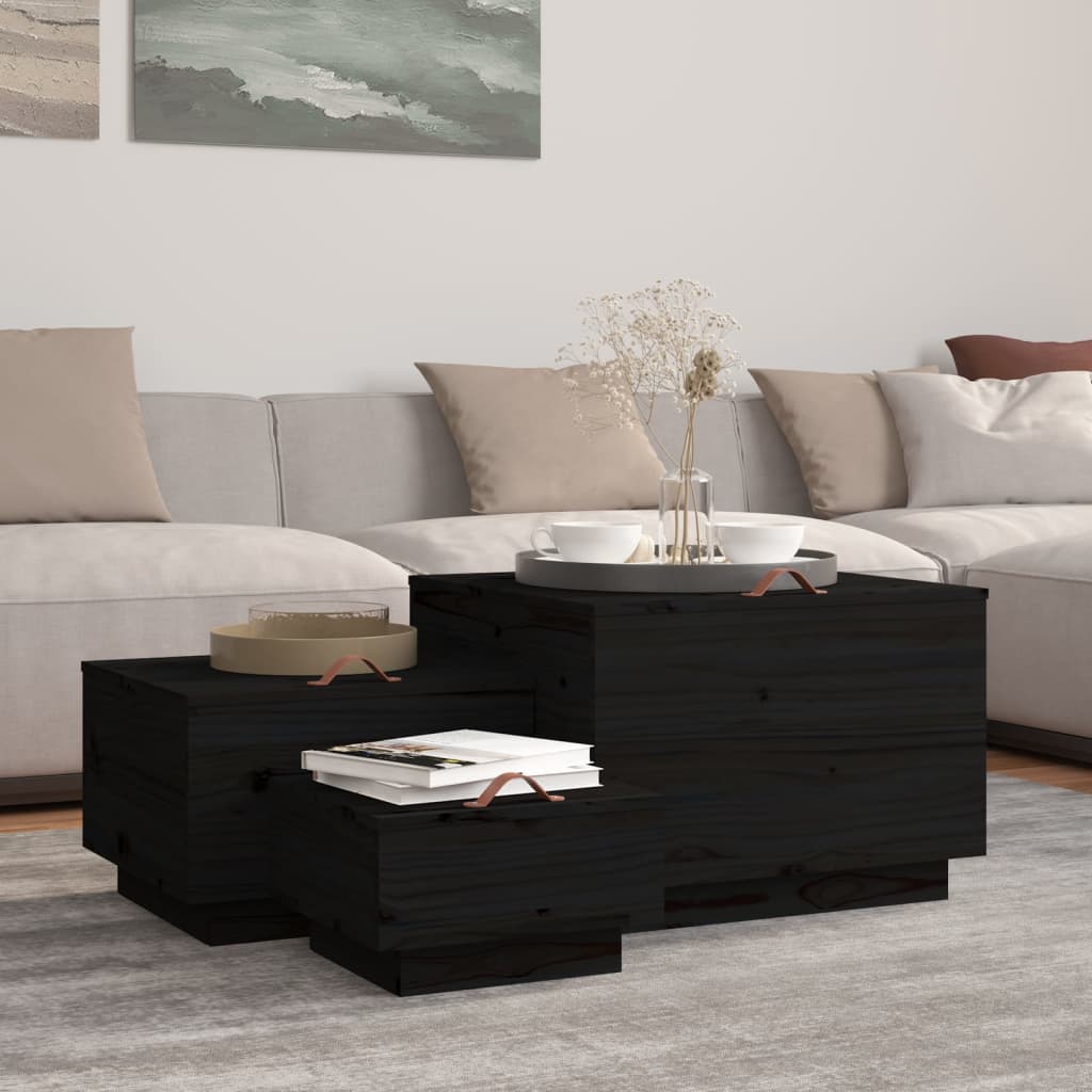 vidaXL Cutii de depozitare cu capace 3 buc. negru lemn masiv de pin vidaXL Cutii de depozitare cu capace 3 buc. negru lemn masiv de pin