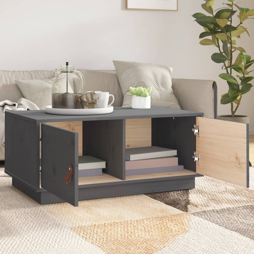 vidaXL Măsuță de cafea, gri, 80x50x35 cm, lemn masiv de pin vidaXL Măsuță de cafea, gri, 80x50x35 cm, lemn masiv de pin