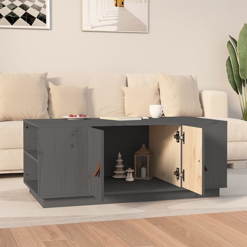 vidaXL Măsuță de cafea, gri, 100x50x41 cm, lemn masiv de pin vidaXL Măsuță de cafea, gri, 100x50x41 cm, lemn masiv de pin