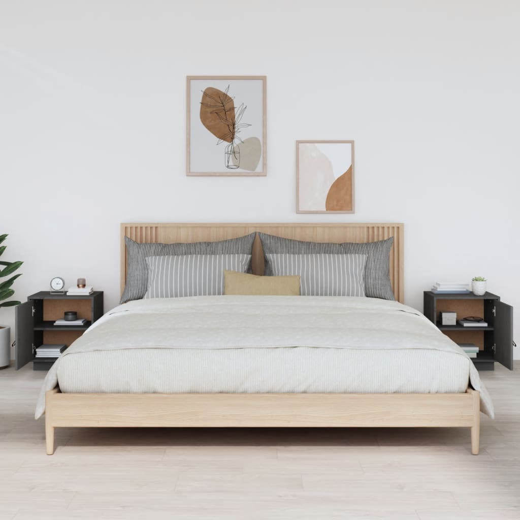 vidaXL Noptiere, 2 buc., gri, 40x34x45 cm, lemn masiv de pin vidaXL Noptiere, 2 buc., gri, 40x34x45 cm, lemn masiv de pin