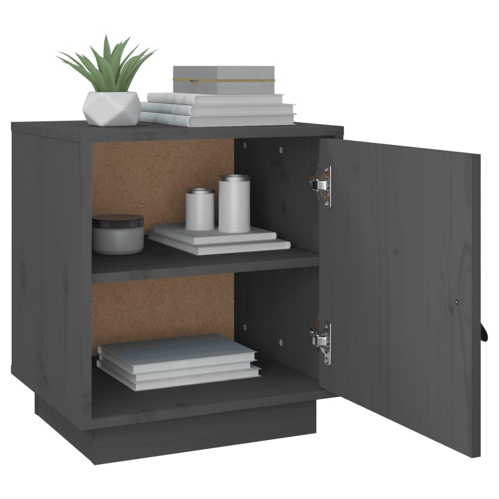 vidaXL Noptiere, 2 buc., gri, 40x34x45 cm, lemn masiv de pin vidaXL Noptiere, 2 buc., gri, 40x34x45 cm, lemn masiv de pin
