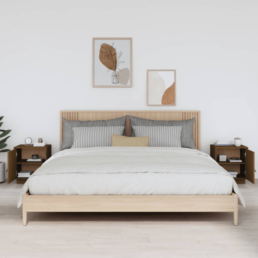 vidaXL Noptiere, 2 buc., maro miere, 40x34x45 cm, lemn masiv de pin vidaXL Noptiere, 2 buc., maro miere, 40x34x45 cm, lemn masiv de pin