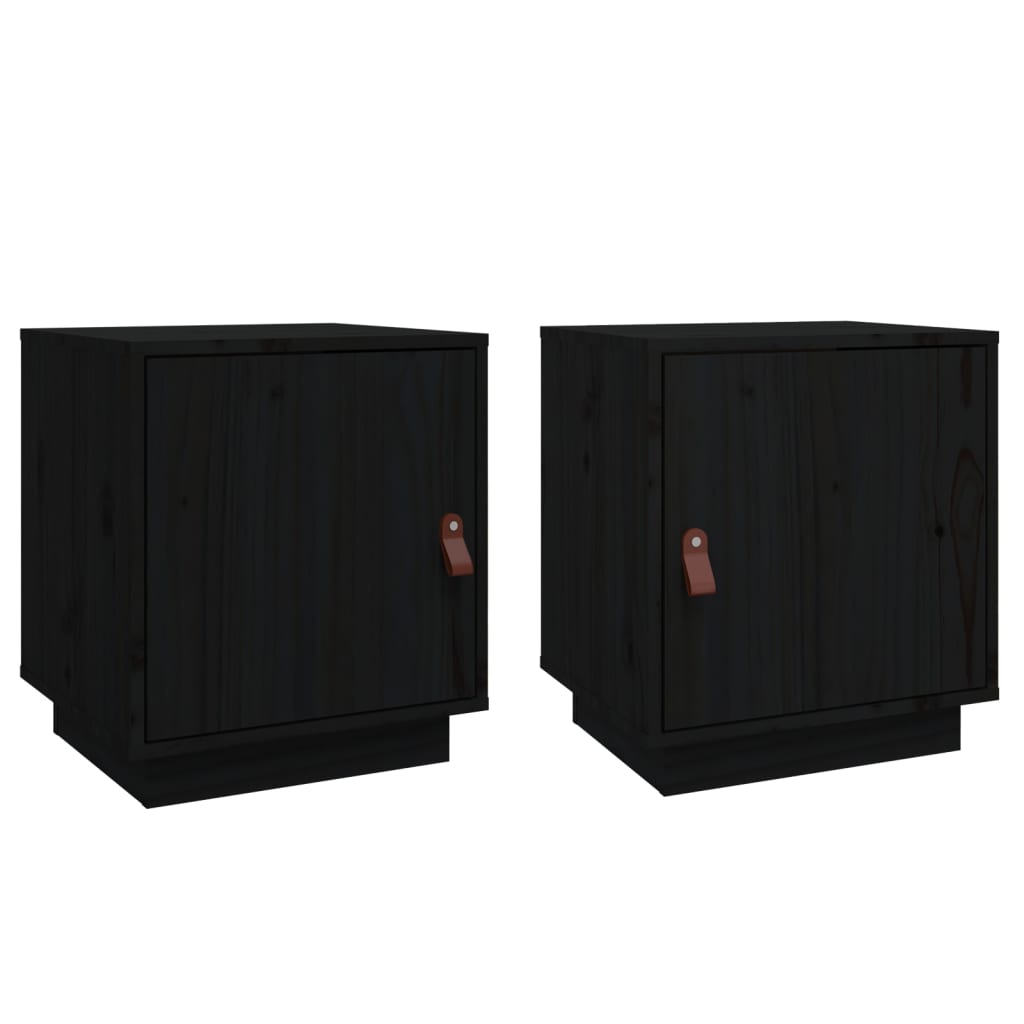 vidaXL Noptiere, 2 buc., negru, 40x34x45 cm, lemn masiv de pin vidaXL Noptiere, 2 buc., negru, 40x34x45 cm, lemn masiv de pin