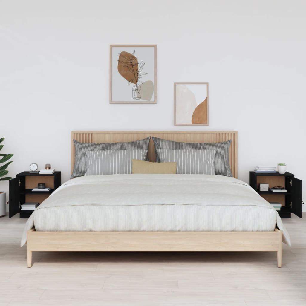 vidaXL Noptiere, 2 buc., negru, 40x34x45 cm, lemn masiv de pin vidaXL Noptiere, 2 buc., negru, 40x34x45 cm, lemn masiv de pin
