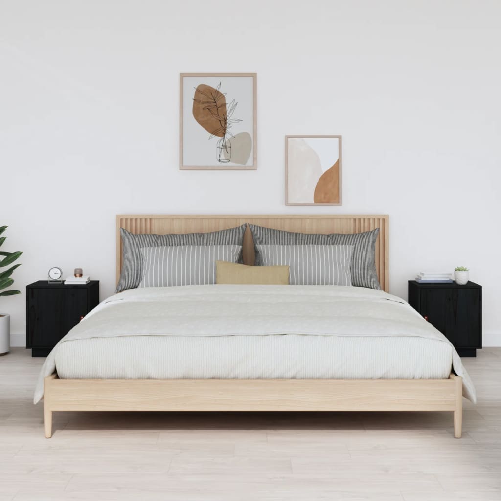 vidaXL Noptiere, 2 buc., negru, 40x34x45 cm, lemn masiv de pin vidaXL Noptiere, 2 buc., negru, 40x34x45 cm, lemn masiv de pin