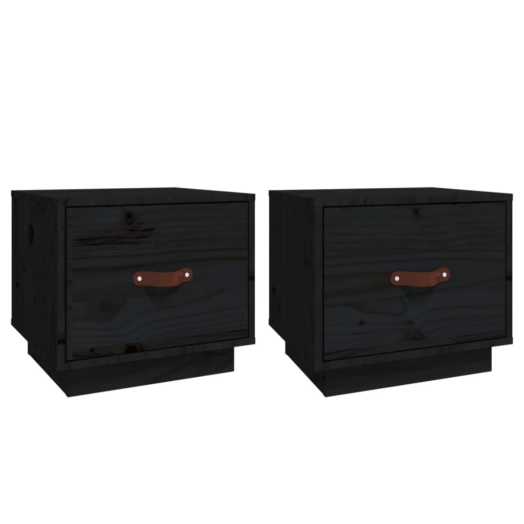 vidaXL Noptiere, 2 buc., negru, 40x34x35 cm, lemn masiv de pin vidaXL Noptiere, 2 buc., negru, 40x34x35 cm, lemn masiv de pin