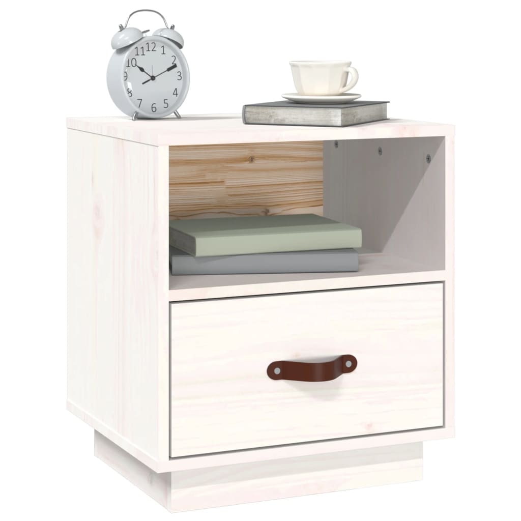 vidaXL Noptiere, 2 buc., alb, 40x34x45 cm, lemn masiv de pin
