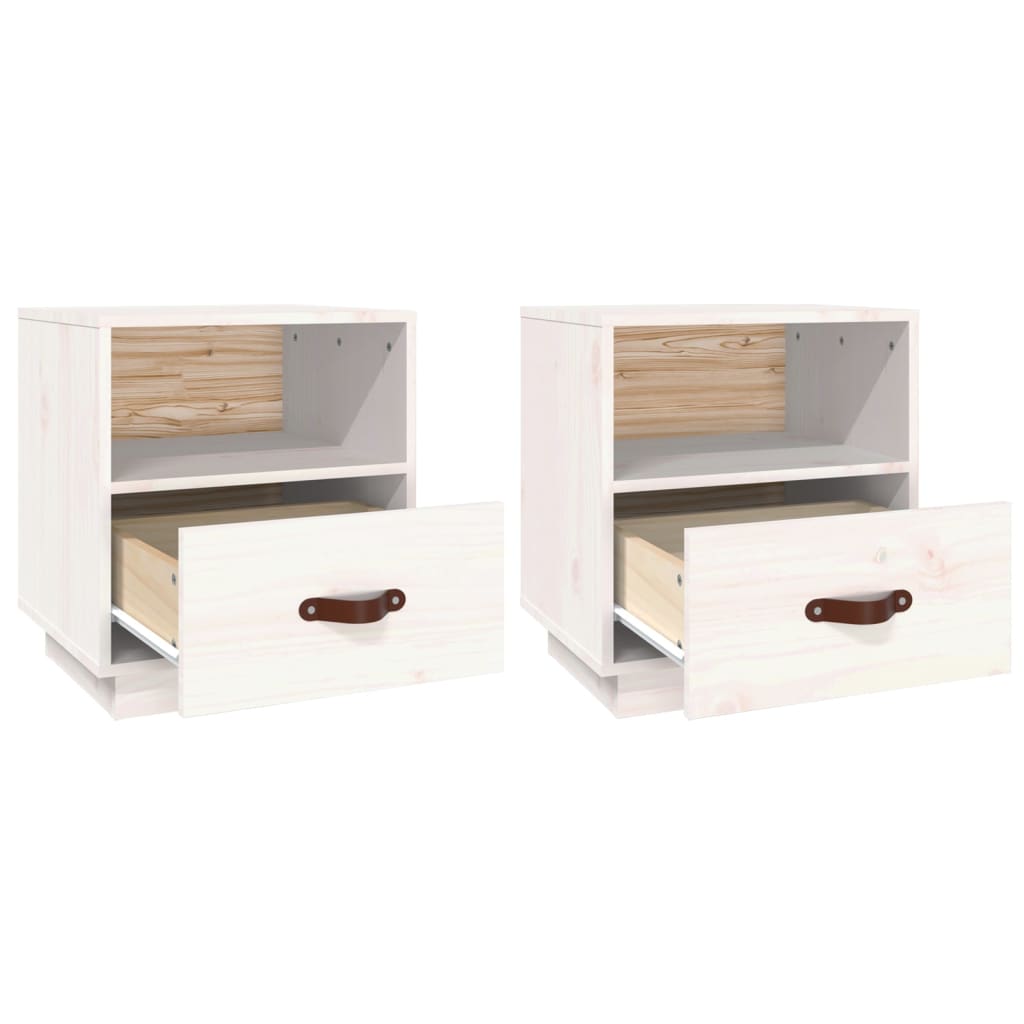 vidaXL Noptiere, 2 buc., alb, 40x34x45 cm, lemn masiv de pin