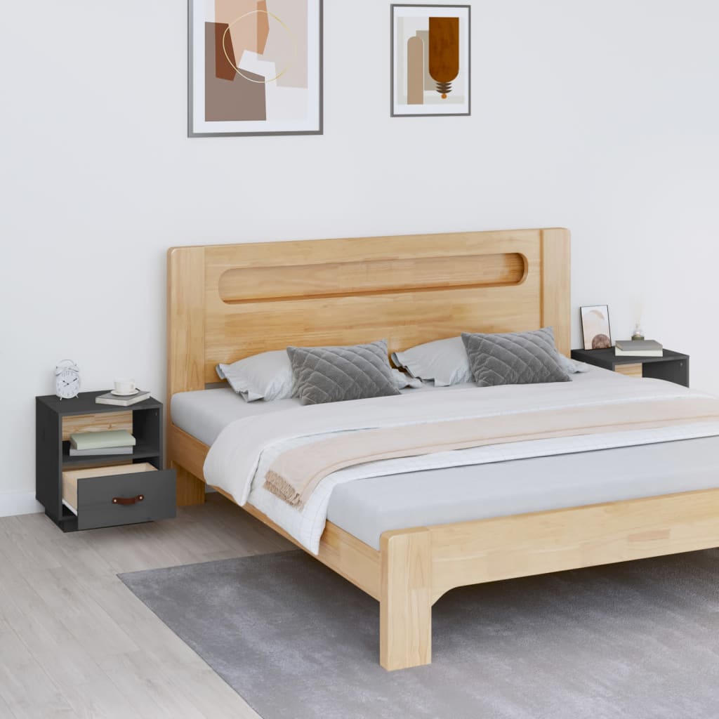 vidaXL Noptiere, 2 buc., gri, 40x34x45 cm, lemn masiv de pin vidaXL Noptiere, 2 buc., gri, 40x34x45 cm, lemn masiv de pin
