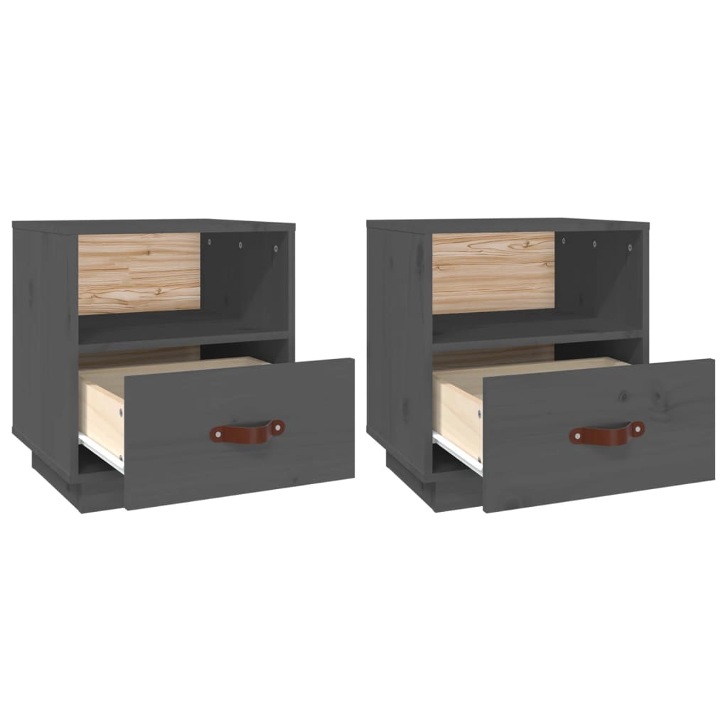 vidaXL Noptiere, 2 buc., gri, 40x34x45 cm, lemn masiv de pin vidaXL Noptiere, 2 buc., gri, 40x34x45 cm, lemn masiv de pin