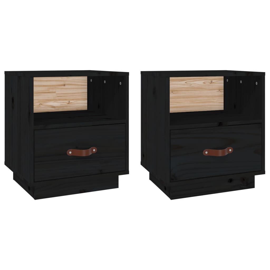 vidaXL Noptiere, 2 buc., negru, 40x34x45 cm, lemn masiv de pin vidaXL Noptiere, 2 buc., negru, 40x34x45 cm, lemn masiv de pin