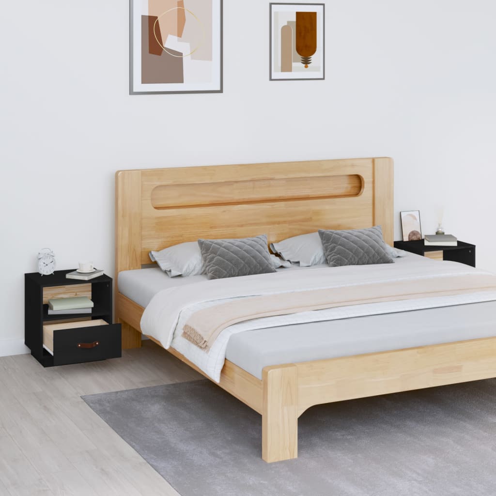 vidaXL Noptiere, 2 buc., negru, 40x34x45 cm, lemn masiv de pin vidaXL Noptiere, 2 buc., negru, 40x34x45 cm, lemn masiv de pin