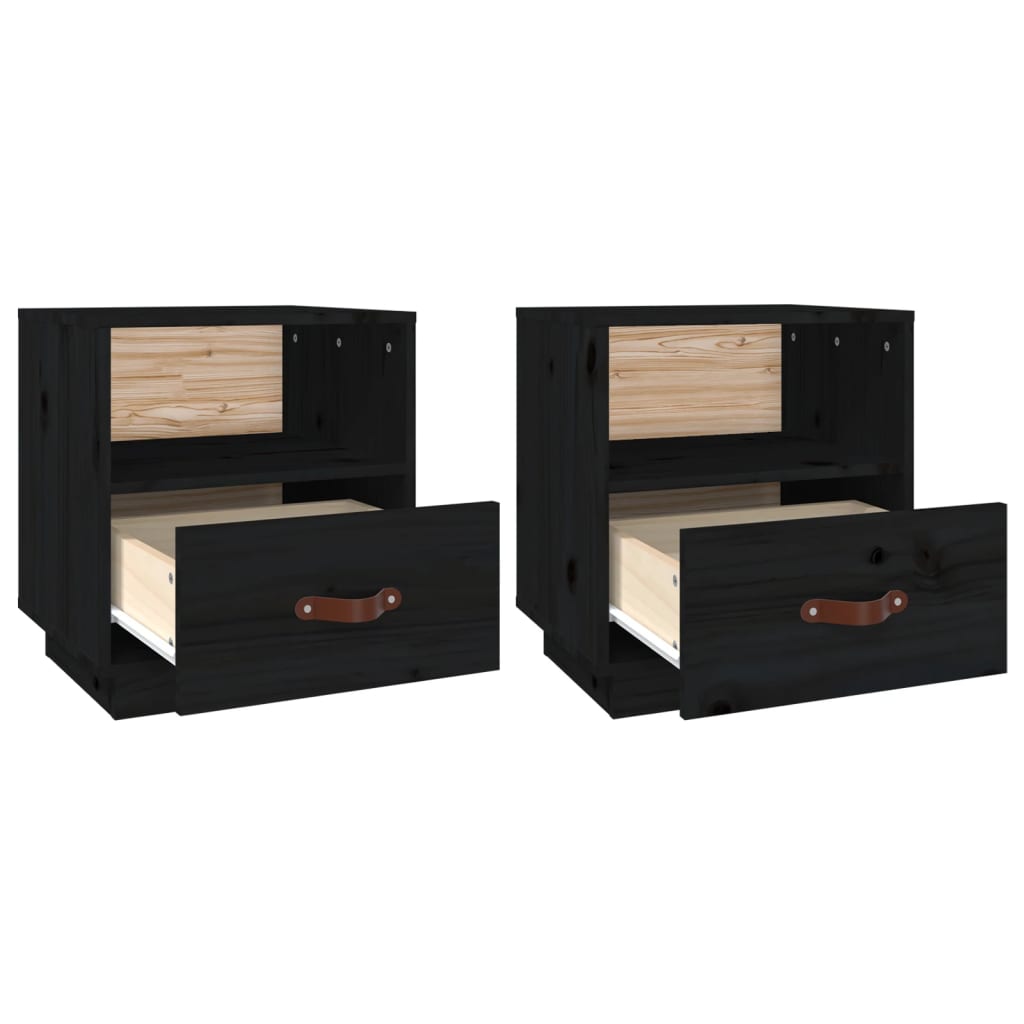 vidaXL Noptiere, 2 buc., negru, 40x34x45 cm, lemn masiv de pin vidaXL Noptiere, 2 buc., negru, 40x34x45 cm, lemn masiv de pin