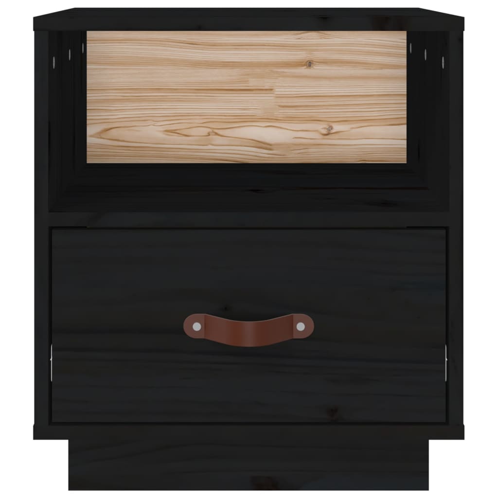 vidaXL Noptiere, 2 buc., negru, 40x34x45 cm, lemn masiv de pin vidaXL Noptiere, 2 buc., negru, 40x34x45 cm, lemn masiv de pin