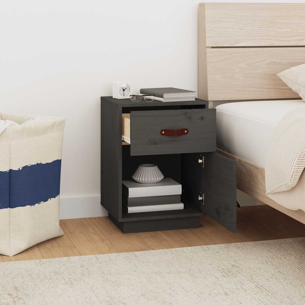vidaXL Noptiere, 2 buc., gri, 40x34x55 cm, lemn masiv de pin vidaXL Noptiere, 2 buc., gri, 40x34x55 cm, lemn masiv de pin