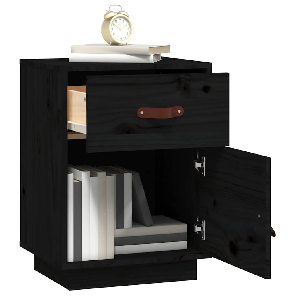 vidaXL Noptiere, 2 buc., negru, 40x34x55 cm, lemn masiv de pin vidaXL Noptiere, 2 buc., negru, 40x34x55 cm, lemn masiv de pin