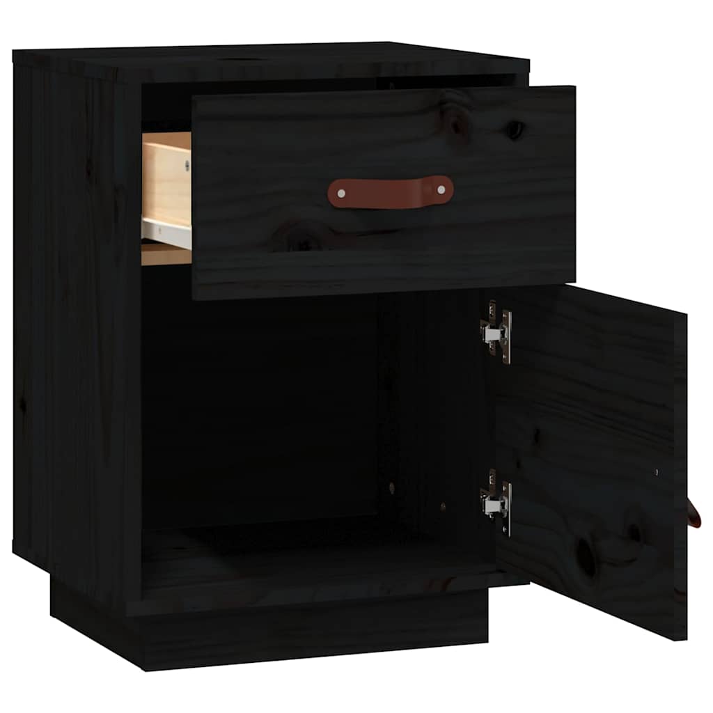 vidaXL Noptiere, 2 buc., negru, 40x34x55 cm, lemn masiv de pin vidaXL Noptiere, 2 buc., negru, 40x34x55 cm, lemn masiv de pin