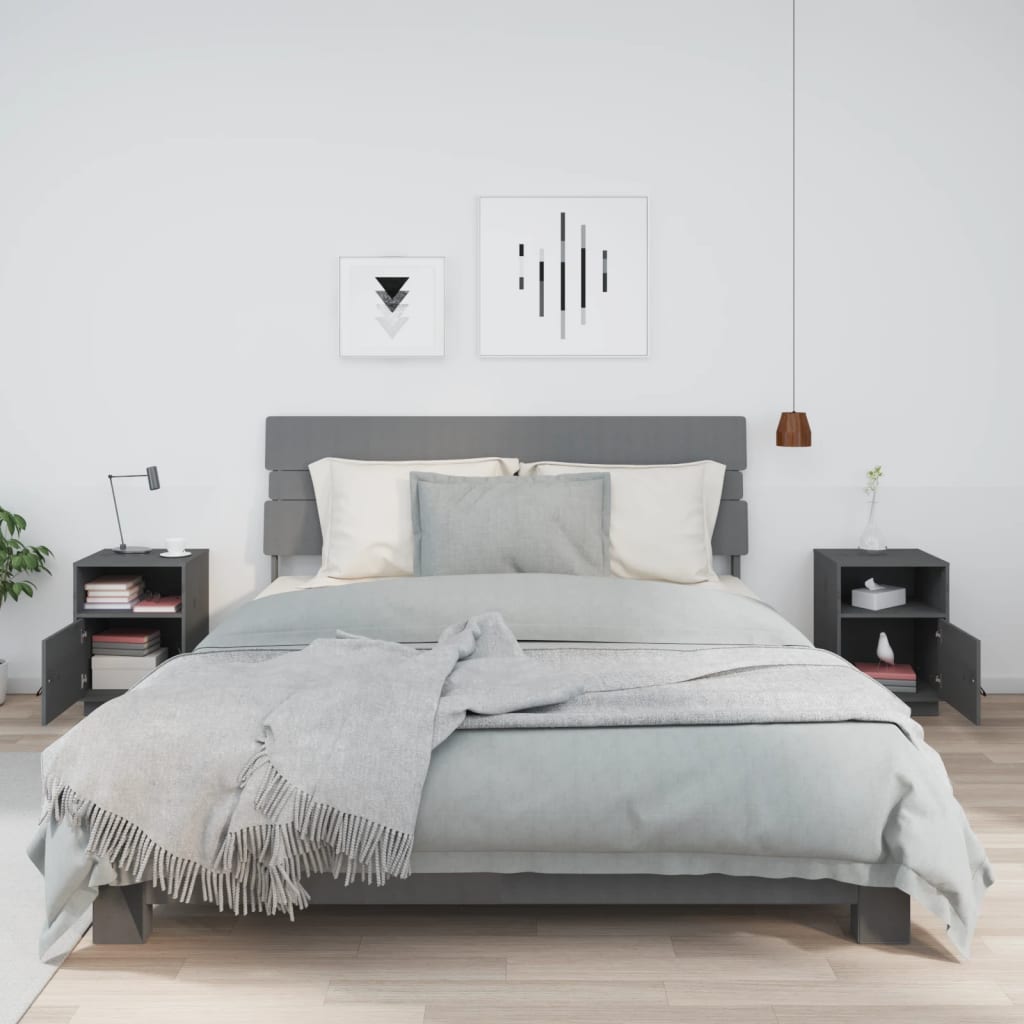 vidaXL Noptiere, 2 buc., gri, 40x34x55 cm, lemn masiv de pin vidaXL Noptiere, 2 buc., gri, 40x34x55 cm, lemn masiv de pin