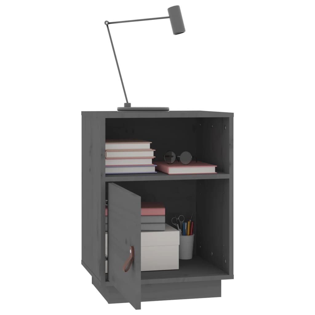 vidaXL Noptiere, 2 buc., gri, 40x34x55 cm, lemn masiv de pin vidaXL Noptiere, 2 buc., gri, 40x34x55 cm, lemn masiv de pin