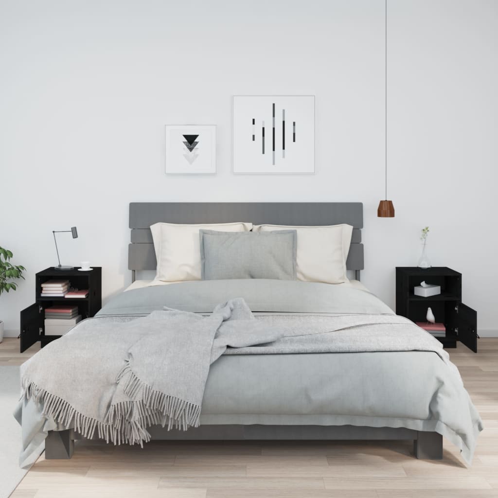 vidaXL Noptiere, 2 buc., negru, 40x34x55 cm, lemn masiv de pin