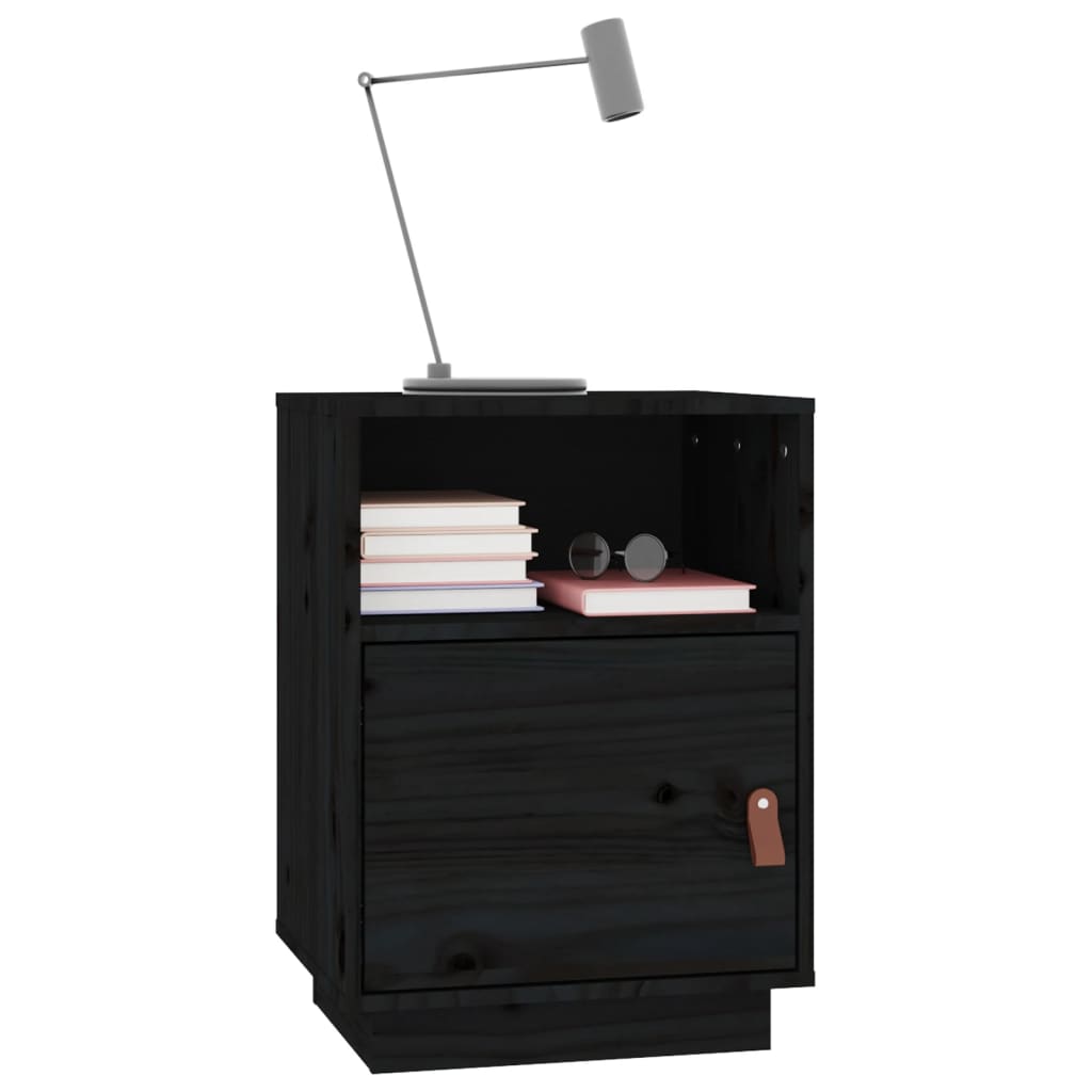 vidaXL Noptiere, 2 buc., negru, 40x34x55 cm, lemn masiv de pin