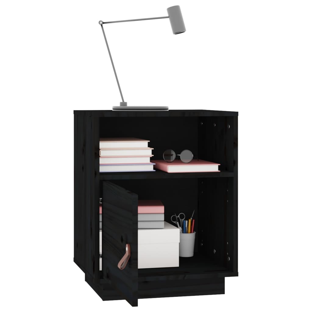 vidaXL Noptiere, 2 buc., negru, 40x34x55 cm, lemn masiv de pin