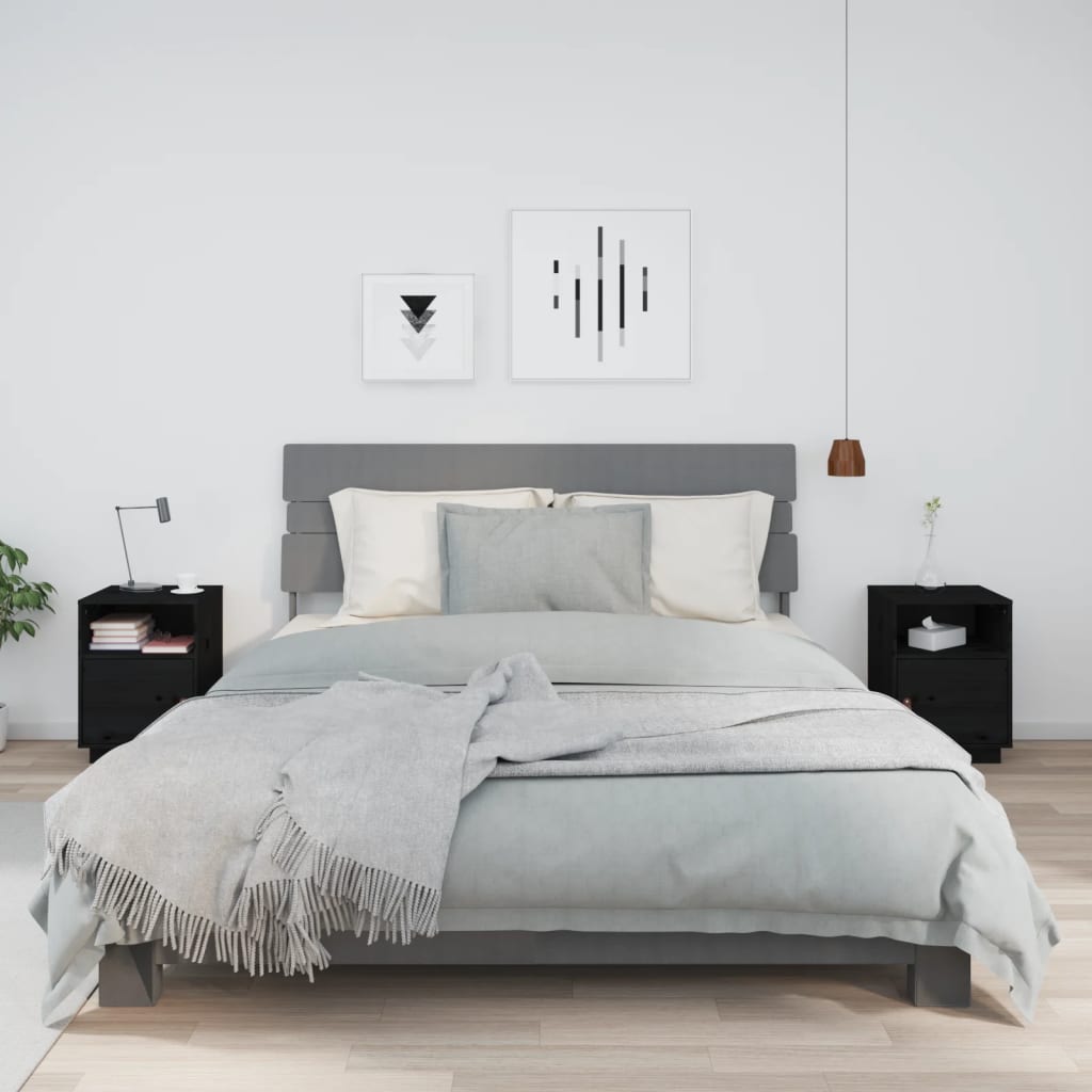 vidaXL Noptiere, 2 buc., negru, 40x34x55 cm, lemn masiv de pin